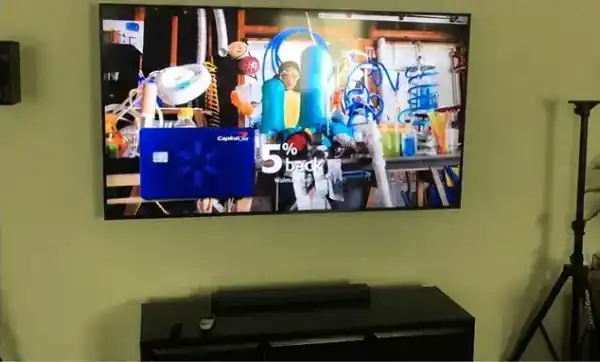 Mounted television in a media room